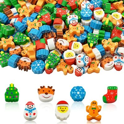 300 Pieces Christmas Mini Erasers Assortment Snowman Elk Christmas Tree Erasers Kids Pencil Erasers Bulk for Party Favor Gift Filling Home School Work Reward