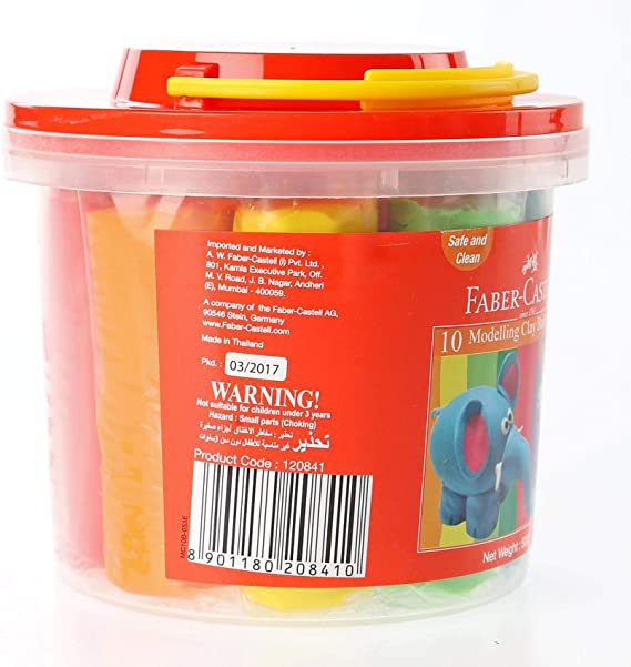 Faber-Castell Modelling Clay 500gm 10 Colors X 50gm In A Plastic Bucket, 120841, Multi Color
