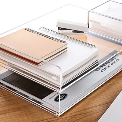Paper Tray, Letter Tray Organizer Clear Acrylic Stackable Desk File Storage and Accessories for Office -Split Type Can be Pulled Out-2 Pack (Letter Size-2 Trays) 2 Tier